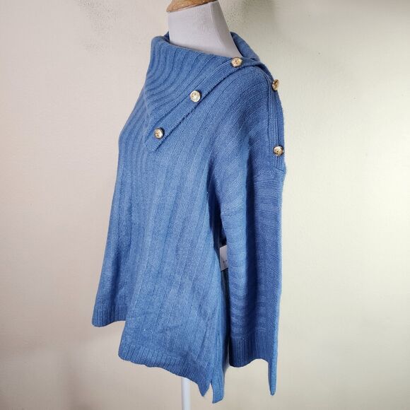 Rafaella Women's Blue Cowl Neck Wool Blend Pullover Sweater Size Medium NWT - Picture 2 of 6